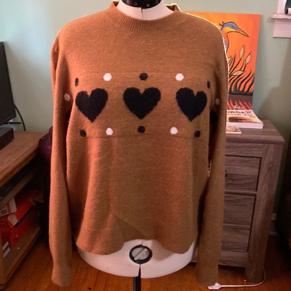 Ann Taylor Factory, Brown with hearts sweater, used once, sz XL - Picture 1 of 4